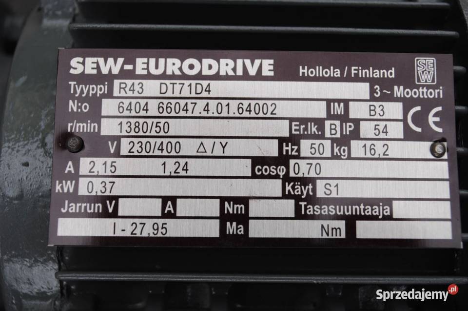 Motoreduktor 037kw 50obrmin Firmy SEW Fvat Pozostałe Kargowa