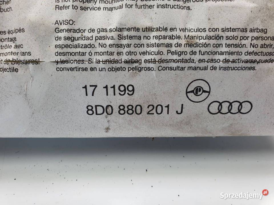 PODUSZKA AIRBAG AUDI A4 B5 8E0880201J Części samochodowe Lipno sprzedam