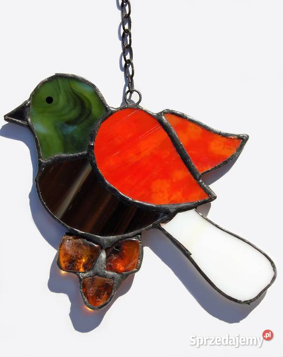 Ptak ptaszek witraż Tiffany z bursztynem Lublin