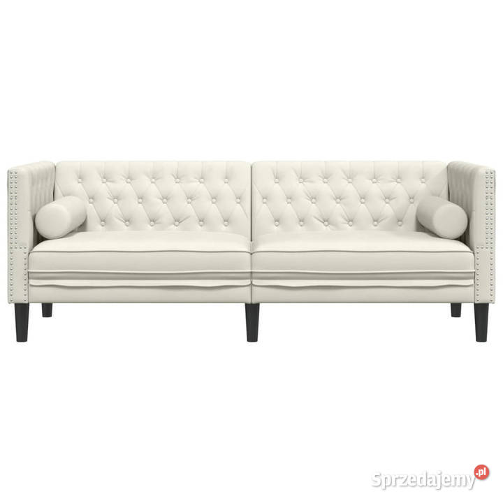 Sofa Chesterfield z wałkami trzyosobowa kremowa Sofy i kanapy