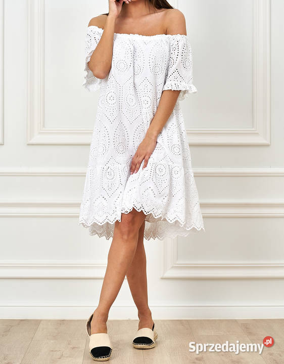 Sukienka BOHO ażur oversize hiszpanka beż XS L