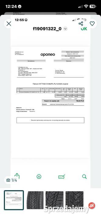 Opony zimowe 1696015 Samochodowe Sosnowiec sprzedam
