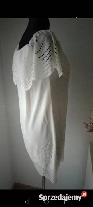Biała sukienka z baskinką asemetryczna S 36 podkarpackie Krosno sprzedam