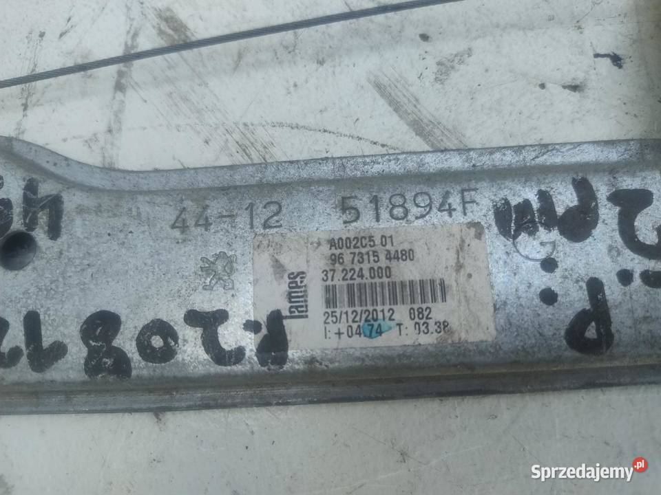 MECHANIZM PODNOŚNIK SZYBY LEWY PRZÓD PEUGEOT 208