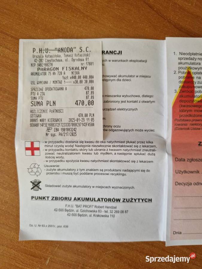 Akumulator 72 Ah Częstochowa sprzedam