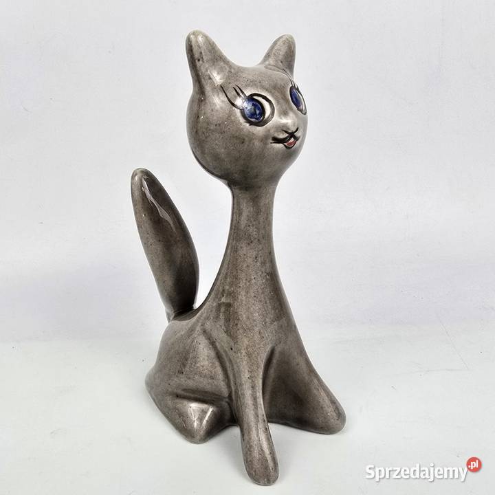 Kot midcentury modern ceramika Faianta Porcelana i szkło mazowieckie Bronisze