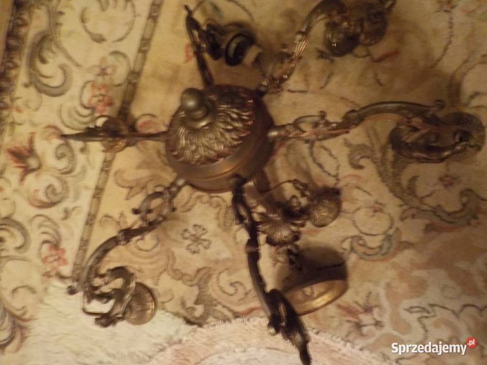 stara lampa 6 ramienna z mosiadzu z boku orly Sopot