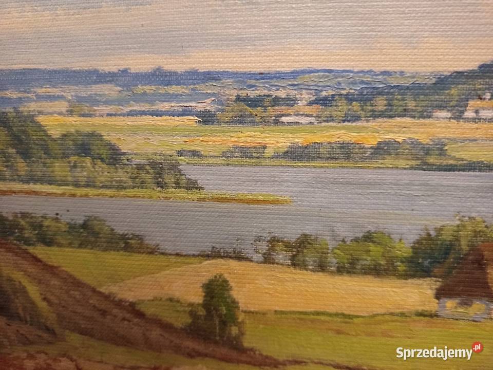 Duży olej na płótnie Wiejski pejzarz ŻNIWA w Warszawa