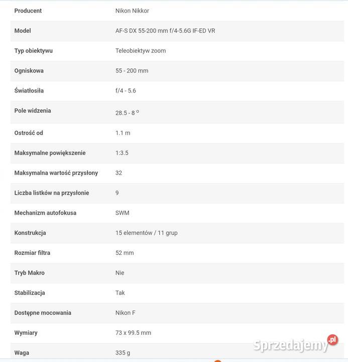 Nikon DX nikkor 55200mm 1456 ED VR Siemiatycze