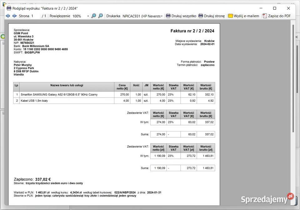 Faktura VAT program do faktur roczne biurowe Elektronika sprzedam