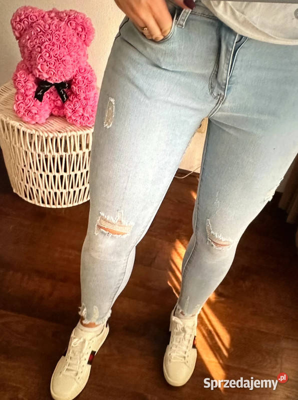 Nowe push up jasnoniebieskie jeansy przetarcia niebieski mazowieckie Bielsk