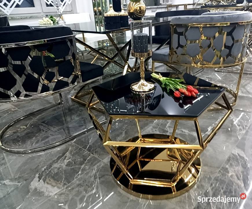 Stolik kawowy złoty w kształcie diamentu glamour 50cm Stoły, krzesła, biurka Nowy Sącz sprzedam