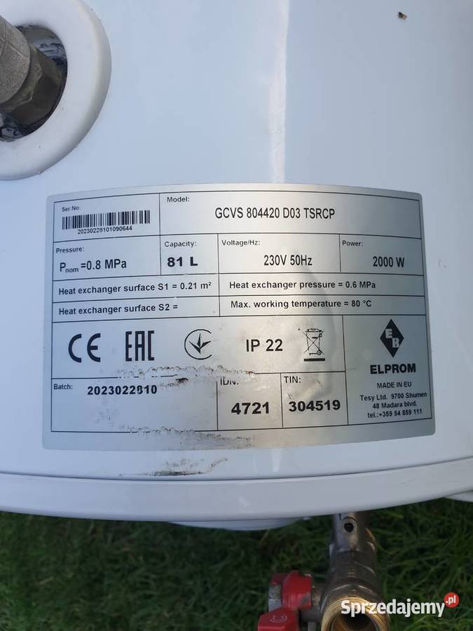 bojler z wężownicą Elprom 81 l 2000 W Krzyż Wielkopolski sprzedam