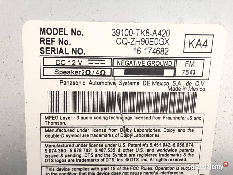 RADIO HONDA ODYSSEY 39100TK8A420 ODTWARZACZ osobowe Motoryzacja