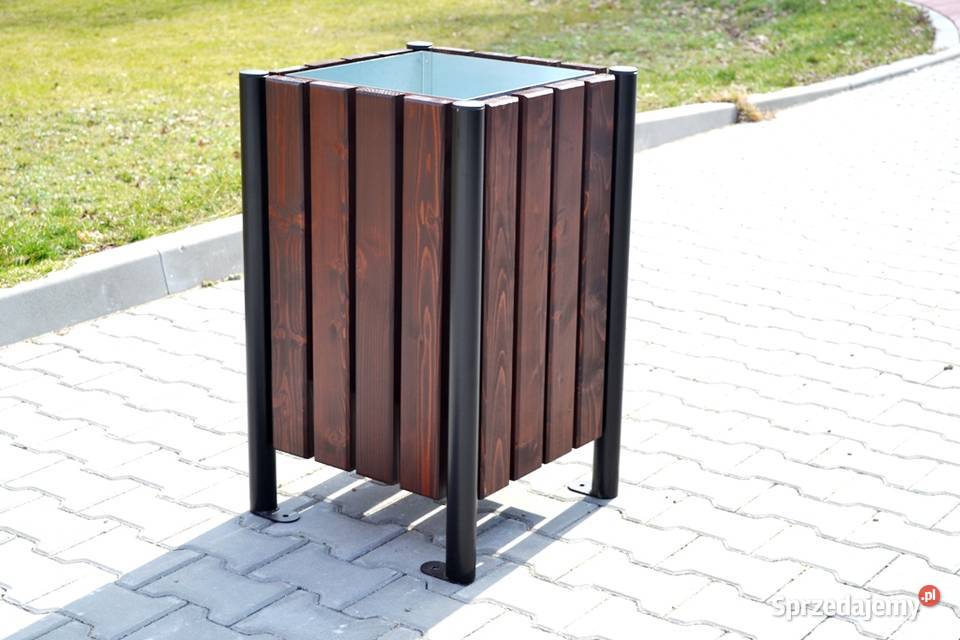 Kosz na śmieci stalowo drewniany W116 rura Architektura ogrodowa Zalesie