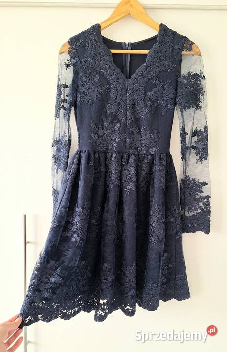 Piękna elegancka koronkowa granatowa sukienka z Rozmiar 34(XS) Kraków sprzedam