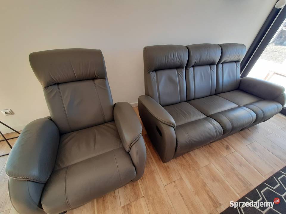 Komplet Sofa Fotel skóra naturalna funkcja relax skóra naturalna śląskie Gliwice