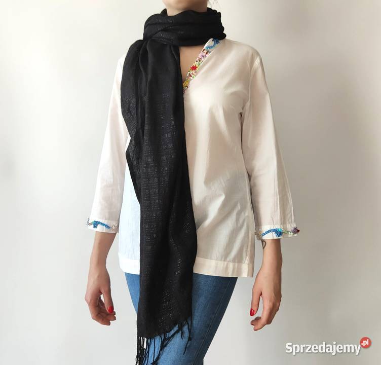 Duży czarny szalik chusta szal czerń srebrna Szczecin
