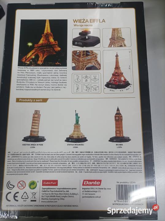 Wieża Eiffla Wersja Nocna Puzzle LED 3D 51 kujawsko-pomorskie Toruń sprzedam