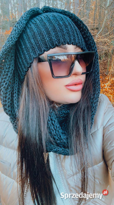 Zjawiskowy zestaw czapka plus komin 100 wełna Uniseks Łódź