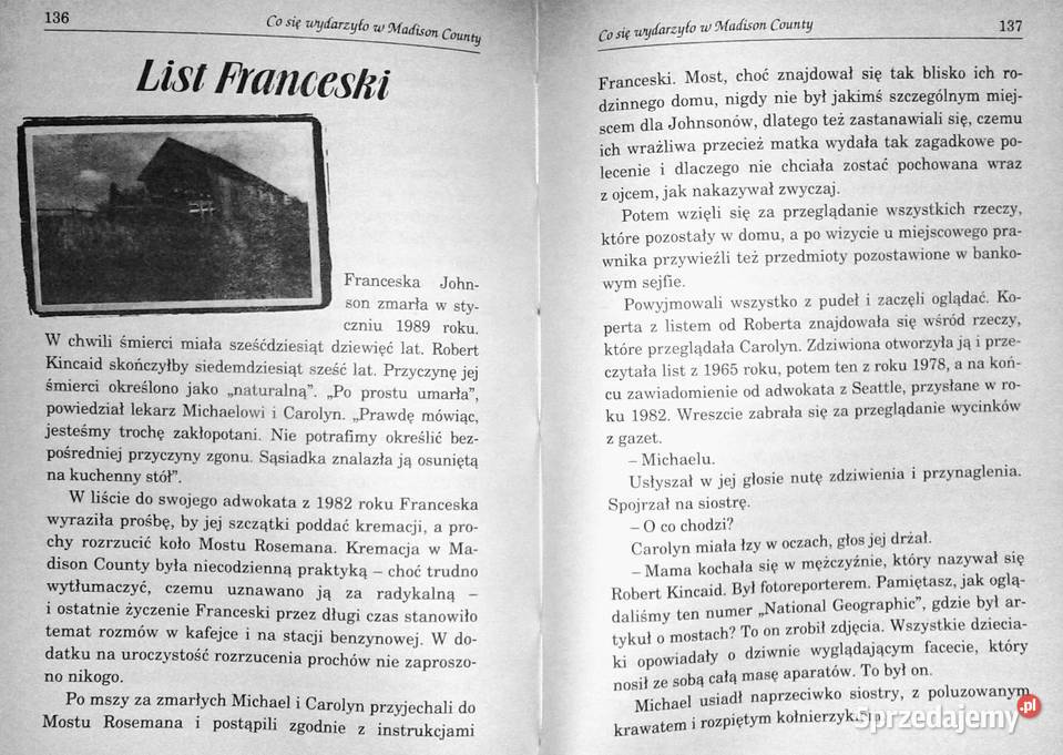 Co się wydarzylo w Madison County Robert James Chełm