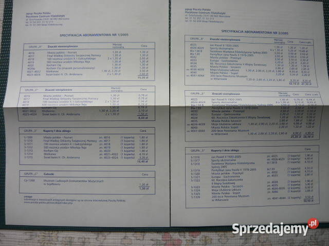 Specyfikacje abonamentowe I