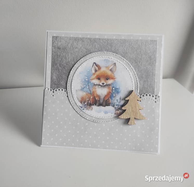 Kartka ręcznie robiona zimowa świąteczna z lisem Łódź
