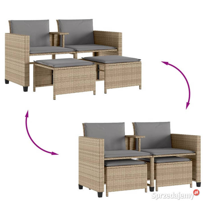 2os sofa ogrodowa ze stolikiem i stołkami beżowa mazowieckie Warszawa