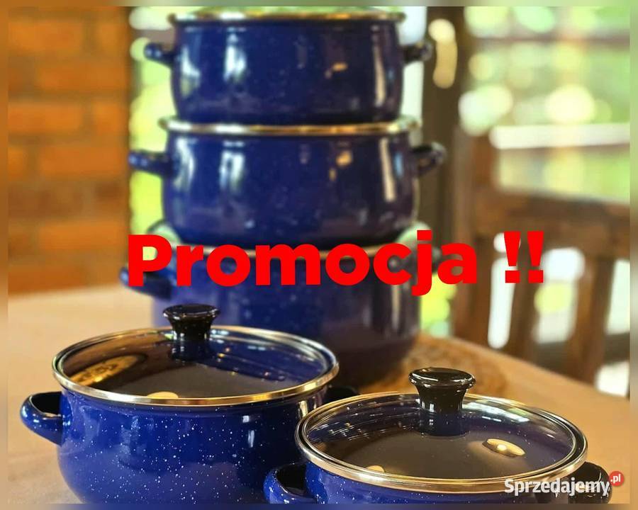 Garnki emaliowane niebieskie kropki wyprzedaż Siedlce