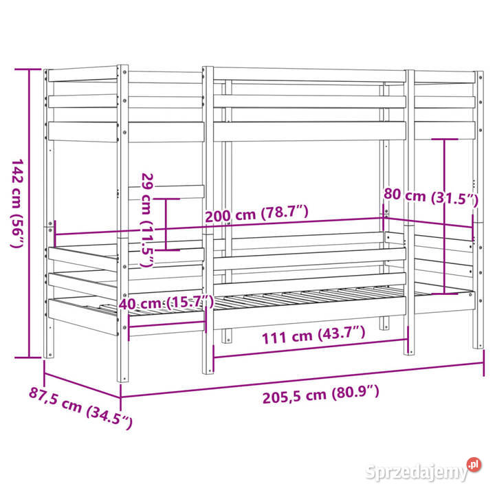 Łóżko piętrowe lite drewno sosnowe 80x200 sprzedam