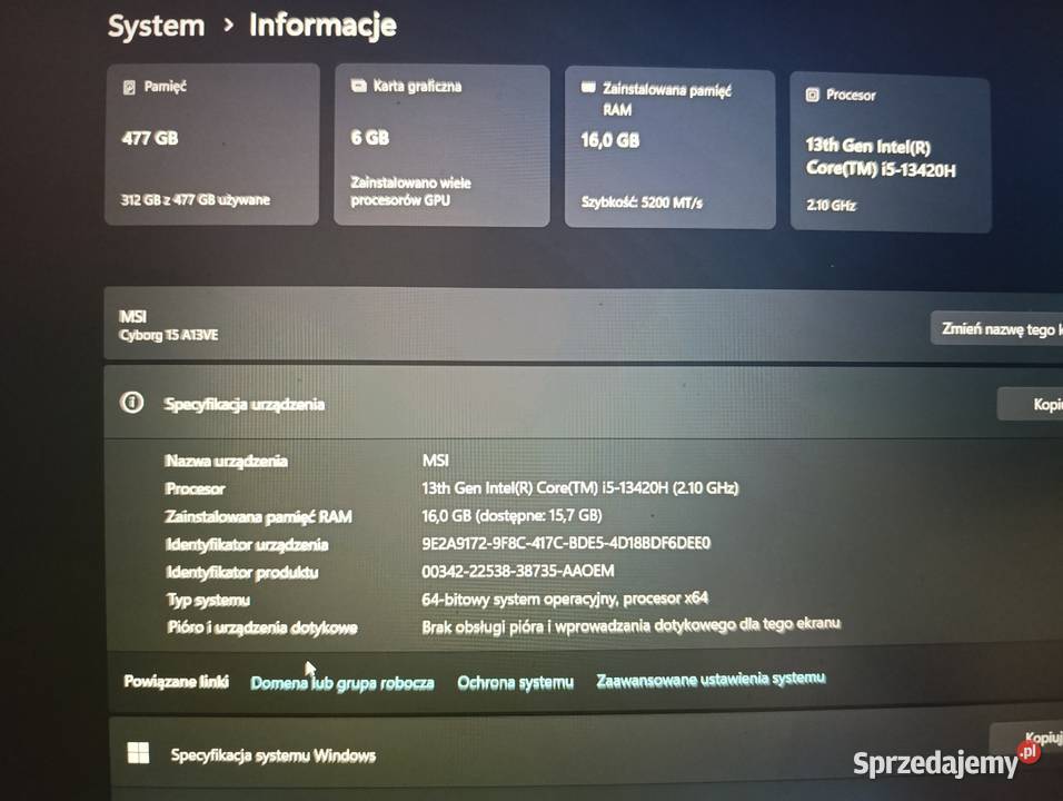 Laptop MSI Cyborg 15 Inny Windows MSI Szczecin