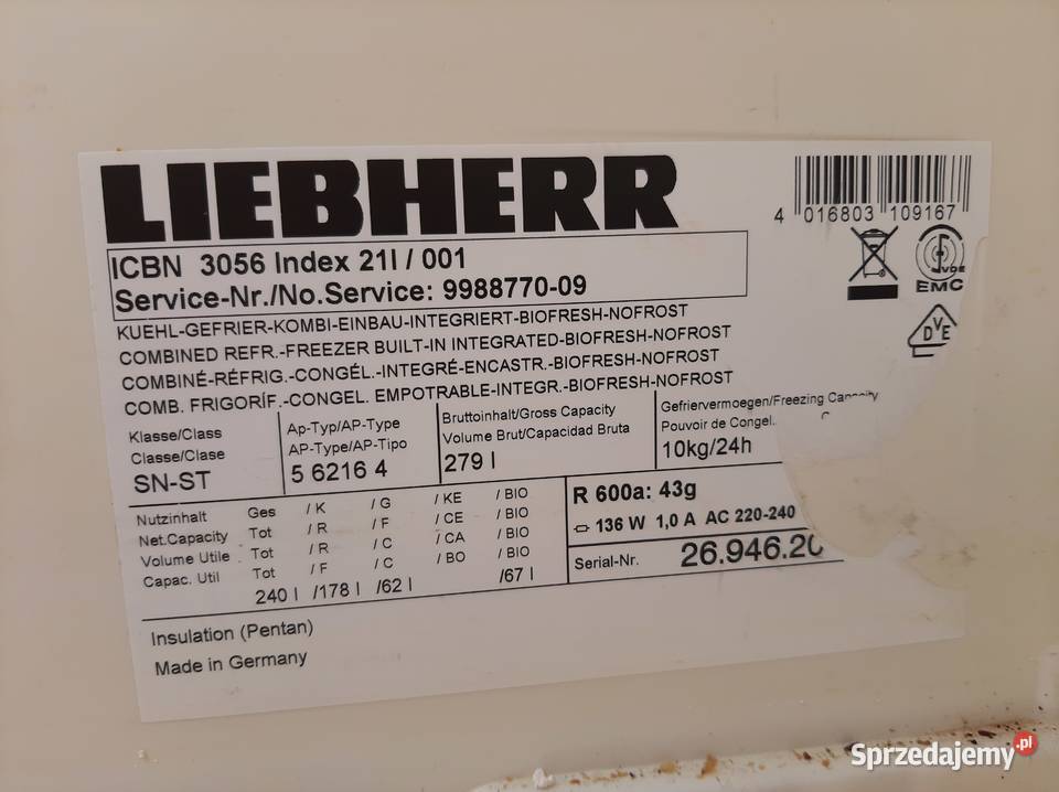 Lodówkozamrażarka Liebherr ICBN 3056 wielkopolskie sprzedam