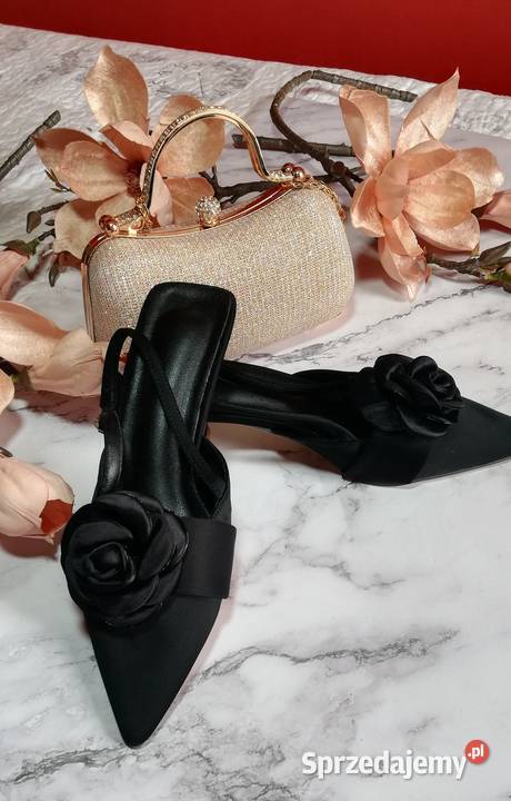 szpilki czarne satynowe