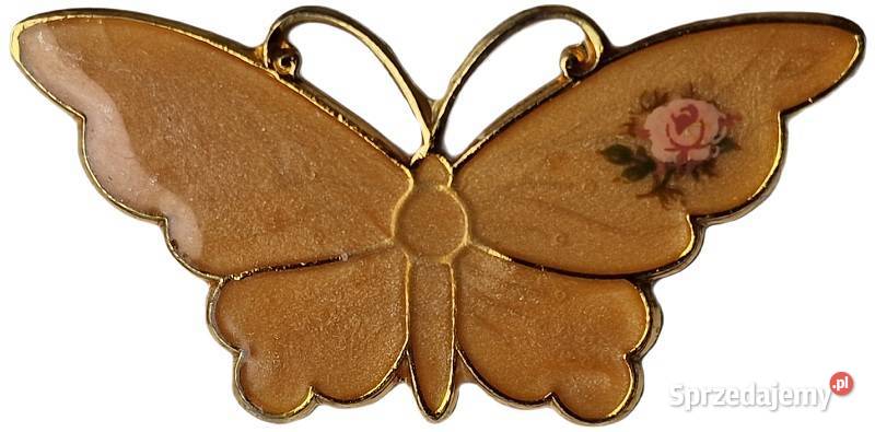 VINTAGE KOSTIUMOWA BROSZA MOTYL Z RÓŻĄ STYL ART śląskie Częstochowa sprzedam