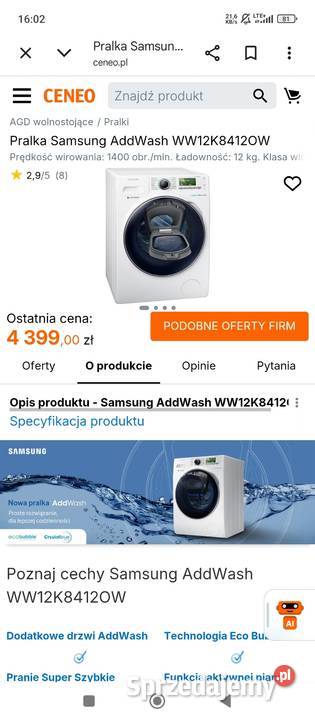 Pralka Samsung Eco bubble 12 1400obr A Gwarancja Warszawa