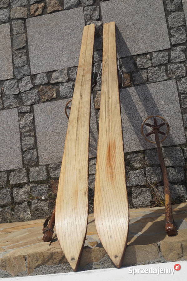 Stare narty jesionowe 198 kijki laskowe Pruchnik