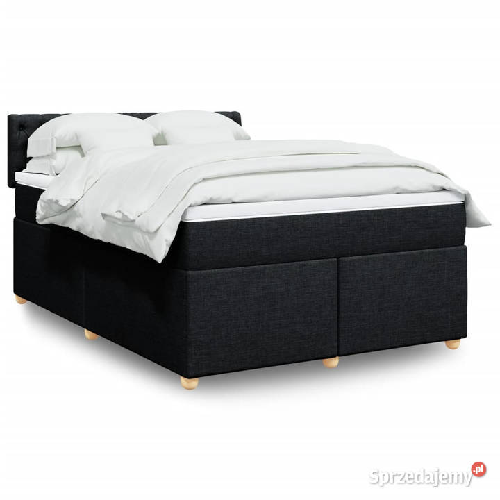 Łóżko kontynentalne z materacem czarne tkanina 144cm