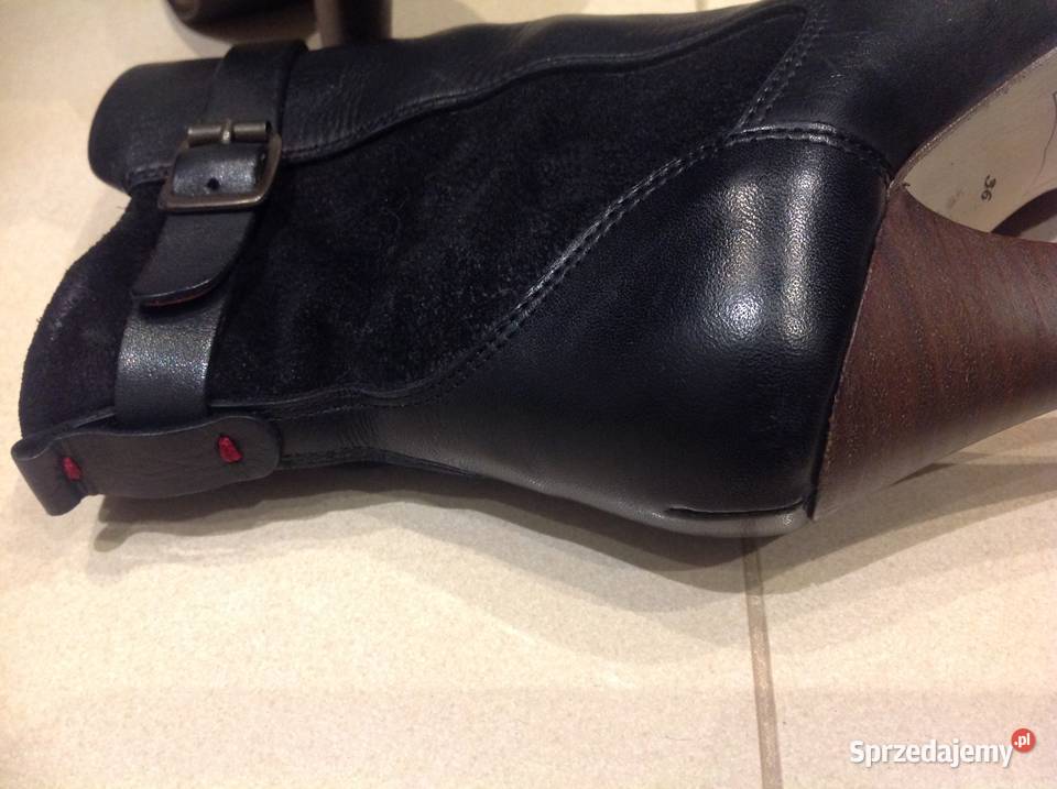 Botki Skórzane Damskie Czarne 36 Skóra naturalna Nowa Sól
