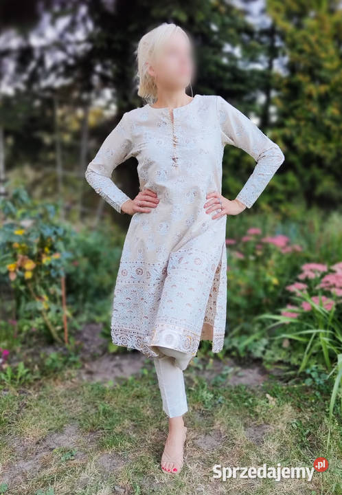 Indyjski komplet L 40 beżowy złoty malowany sprzedam