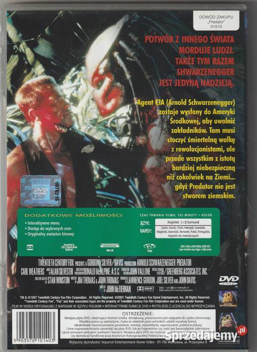 PREDATOR Arnold Schwarzenegger DVD Pruszków