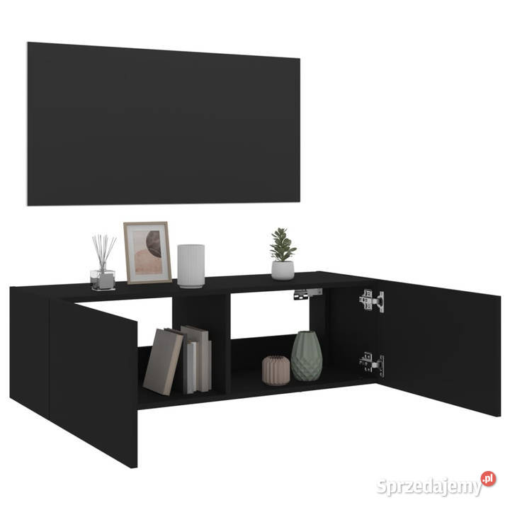 Ścienna szafka TV z LED czarna 100x35x31 Szafki Warszawa