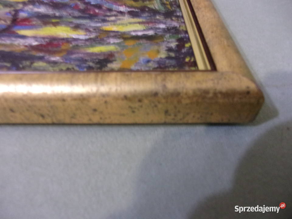 ładny stary olejny obraz Brzozowy Las rama Malarstwo