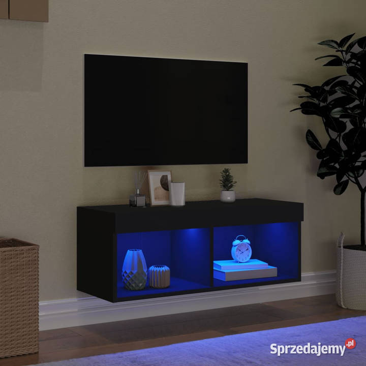Szafka TV z LED czarna 80x30x30 WM837143 RTV Warszawa