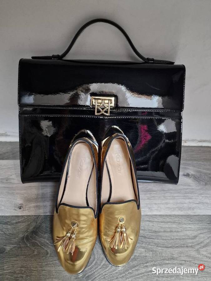 Mokasyny złote skóra lakier Kazar 36 Żywiec