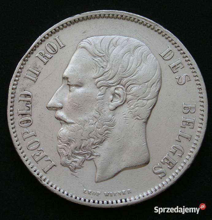 BELGIA 5 FRANKÓW 1869 LEOPOLD II KOBURG SREBRO łódzkie Łódź