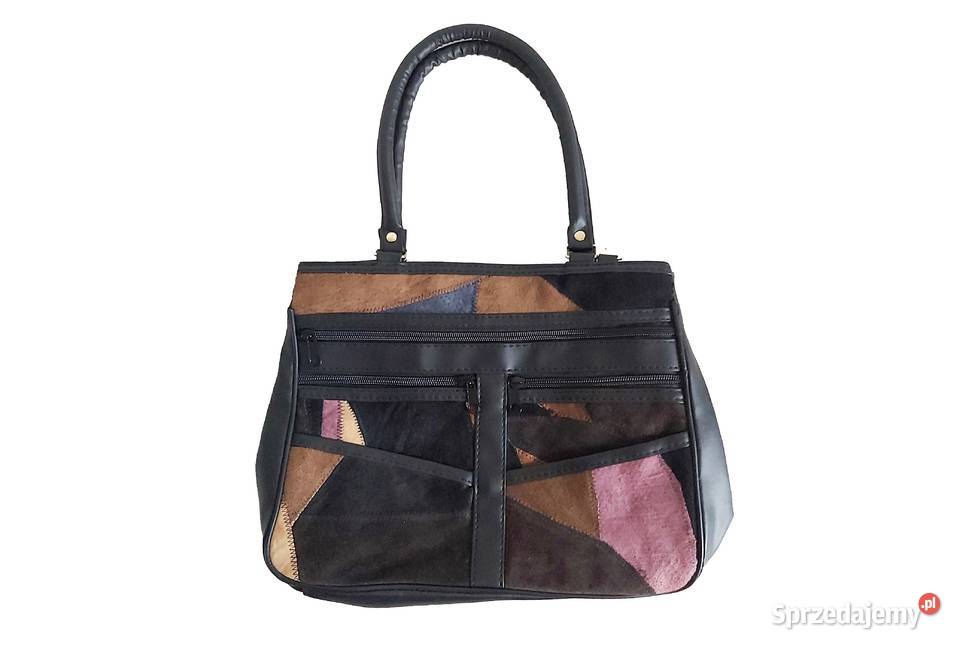 Czarna torebka z zamszowymi wstawkami patchwork Kraków