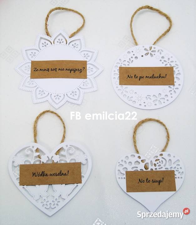 Zawieszki na alkohol rustykalne eco ażurowe Ślub sprzedam