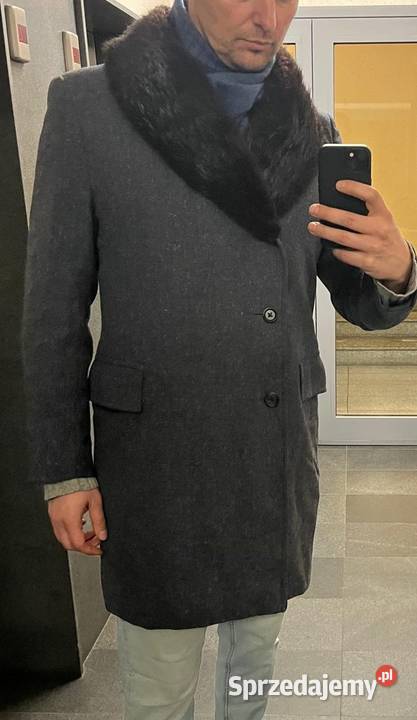 Płaszcz męski z wełny z kołnierzem z nutrii Warszawa