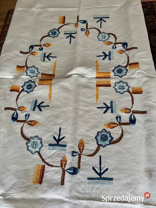 Obrus PRL lata60 te ręcznie haftowany Vintage Częstochowa sprzedam