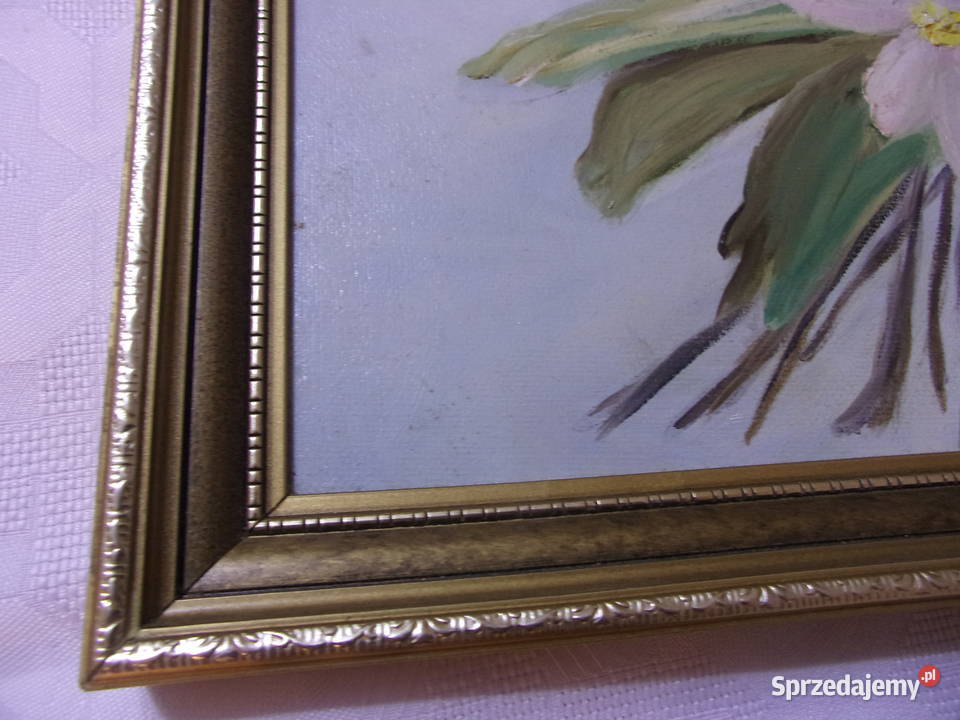 BŁadny obraz olejny KWIATY malowany na płycie